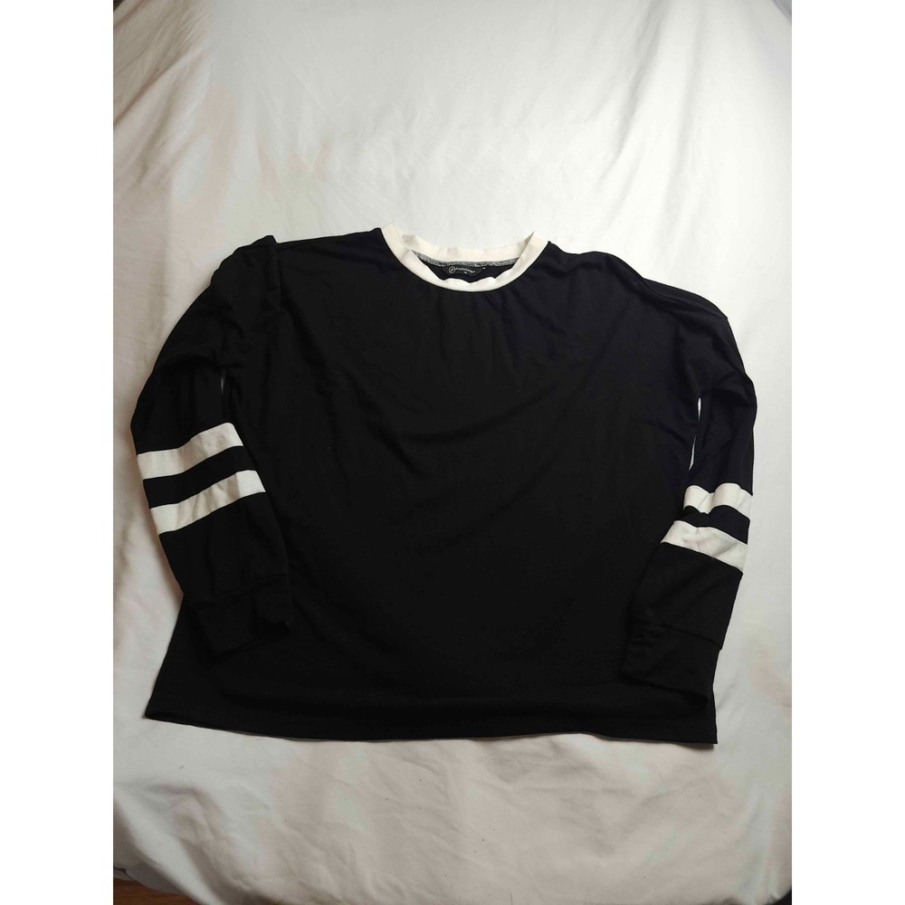 PrettyGarden Sweatshirt Womens M Black Varsity Stripe Athleisure Sporty Lounge